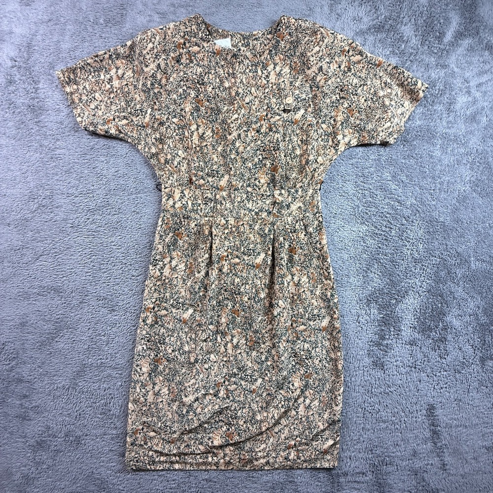 Vintage 80s S.L. Petites Abstract Splatter Print Button Front Dress Size 8 USA